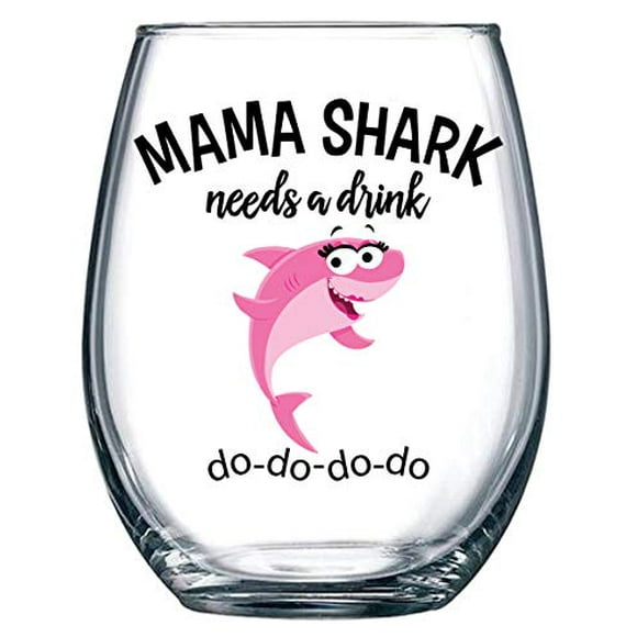Clear, Glass Veracco Daddy Shark Needs a Drink Stemless Wine Glass Funny Shark Gifts For Dad Papa 